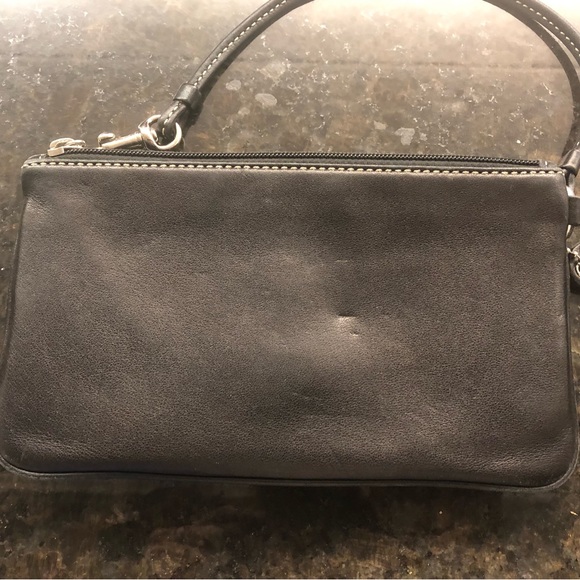 Large Coach Black Leather Wristlet with Silver Buckle - Picture 5 of 7